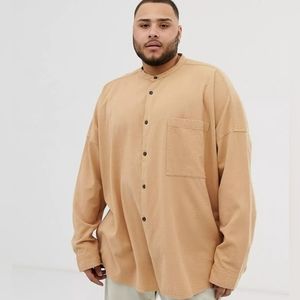 ASOS DESIGN OVERSIZED CREAM ORANGE TEXTURED NEPPY MANDARIN NECK BUTTON UP